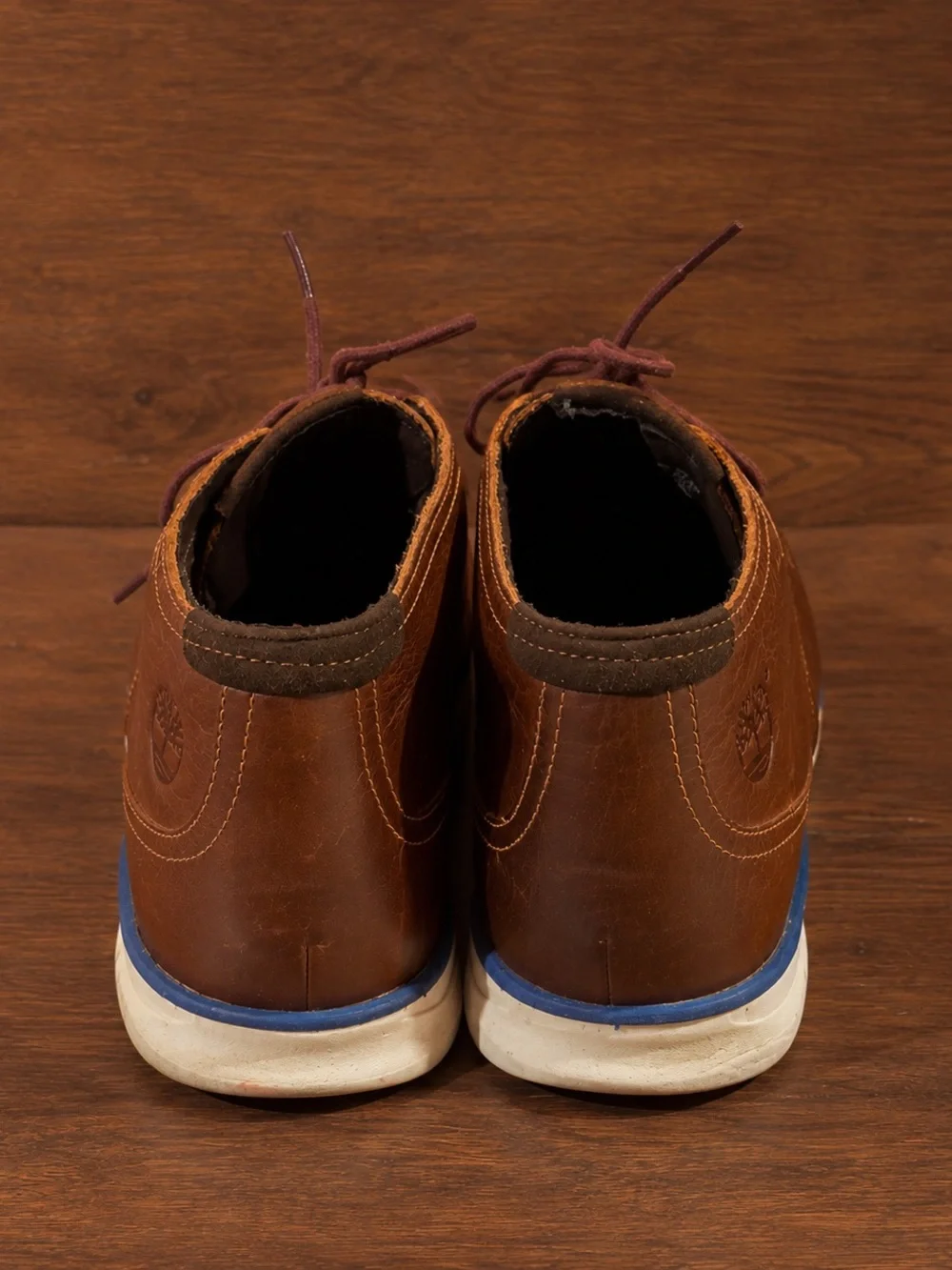 Timberland Brown Leather Chukka Boots with Blue-Trim Sole